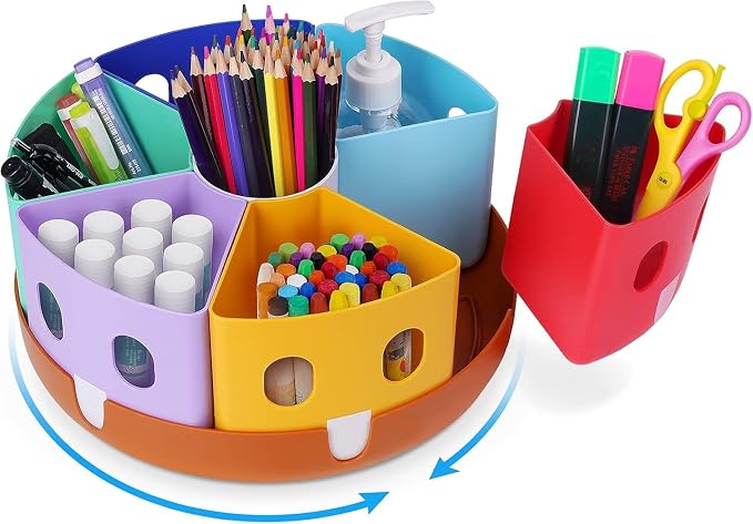 GAMENOTE Rotating Art Supply Organizer, Lazy Susan Caddy, Large | Rotating organizer keeps markers, crayons and craft supplies visible and easy to reach on classroom or home desks by Gamenote