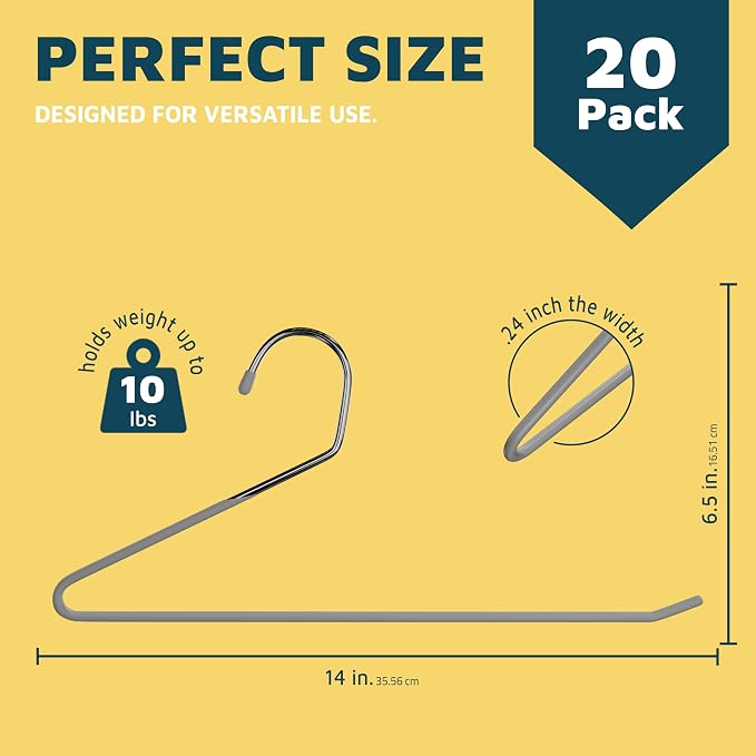 Lifemaster Metal Pants Hanger Set - 20 Pieces Elegant Non-Slip Closet Space Saving Hanger Set for Pants, Trouser, Blankets, and Jeans with Open Ended Sleek Design - Gray - Image 2