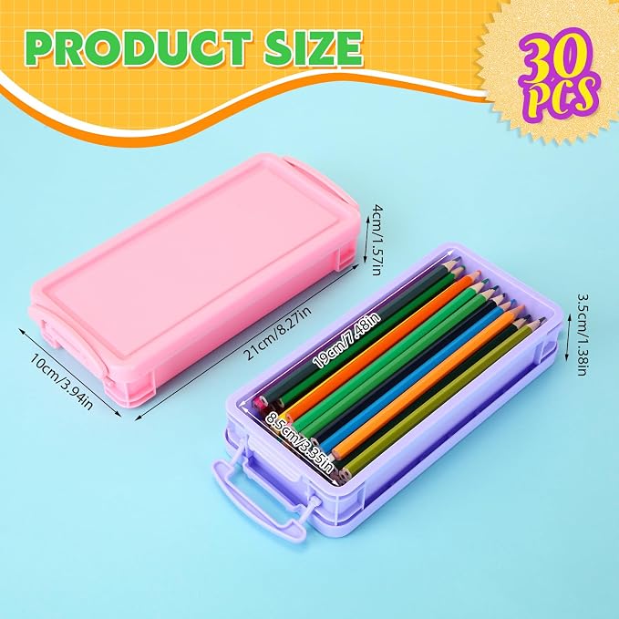 Cholemy 30 Pcs Plastic Pencil Box Bulk Large Capacity Pencil Case Crayon Box with Snap Tight Lid Stackable Organizer Container, Operation Christmas Item Bulk for Pen Stationery School Supply(Pastel) - Image 6