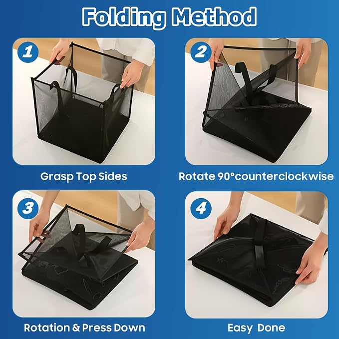 2 Pack Mesh Pop Up Laundry Basket with Handles 32L Portable and Collapsible Laundry Hamper Foldable Storage Organizer for Laundry Room Clothes Toys - Image 8