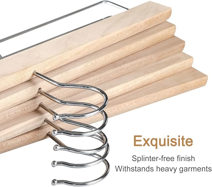 TOPIA HANGER Natural Unfinished Wood Pants Hangers, Wooden Skirt Hanger with Adjustable Clips, 360° Swivel Anti-Rust Hook, Smooth Finish Wood for Trousers 10 Pack-CT10PN - Image 5