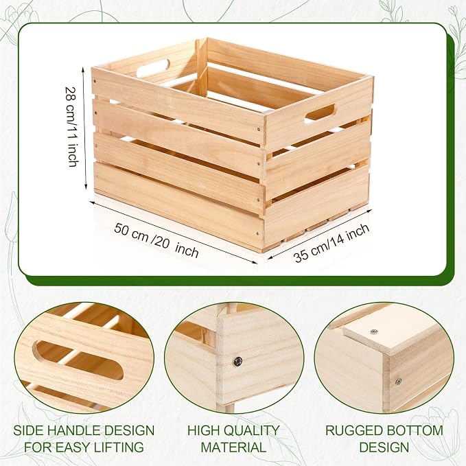 Weysat 3 Pack Large Wood Crates Box for Storage Unassembled 20 x 14 x 11'' Wooden Milk Crates with Handles Decorative Nesting Box for Display Unfinished Rustic Decor DIY Office Home Retail Art Craft - Image 2