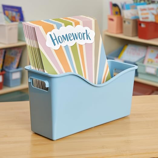 Really Good Stuff Easy Carry Storage Bins, Set of 6 Boho Colors | Durable Plastic File Folder Organizer, Magazine File Holder, Book & Binder Holder for Desk - Image 10