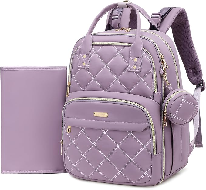 Large Diaper Bag Backpack with Changing Pad & Pacifier Case, Purple | Multi-functional lightweight waterproof maternity & toddler travel backpack. Insulated, wet/dry pocket & stroller straps by Unknown