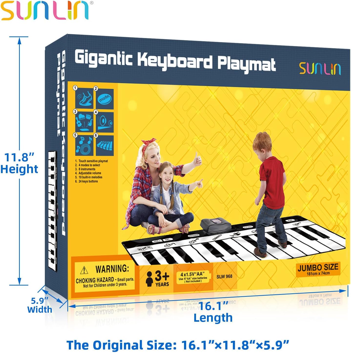 SUNLIN 6ft. Piano Mat, Floor Keyboard Playmat: 24 Keys, 10 Demos, 8 Instrument Sounds, Record & Playback, Giant Interactive Musical Toys Gifts for Boys & Girls Age 3 4 5 6 7 8 9 Years Old