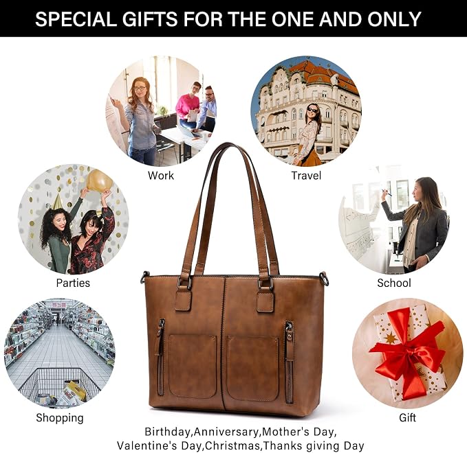 LOVEVOOK Purses Tote Bag for Women, Retro Large Shoulder Handbag, Leather Work Bag with Multi-Pockets, Gifts for Teacher, Mom - Image 6