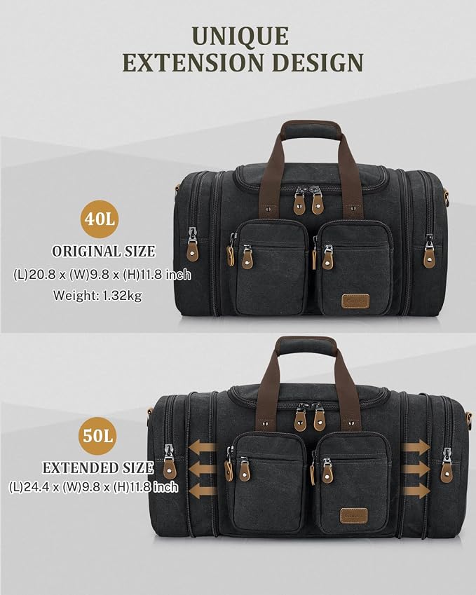Gonex Duffle Bag for Travel, Expandable 60L Overnight Weekender Gym Bag | Water-Resistant Canvas, Wet-Dry Pocket, Luggage Sleeve, Carry-On Size, Detachable Strap, Dark Grey - Image 3