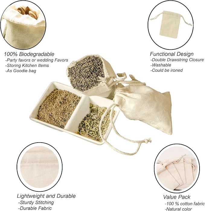 12x18 inches Natural Cotton Double Drawstring Reusable Produce Muslin Bags – Multipurpose Drawstring Storage Pouch for Everyday Use (Pack Of 100) - Image 4