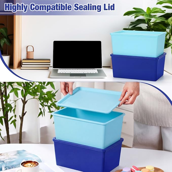 6 Pcs Small Plastic Storage Bins with Lids,Blue Series - Image 3