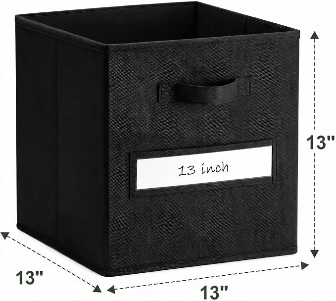 Storage Bins,13 Inch Cube Storage Bin with Labels,6pcs,Black | Fabric Storage Cubes for Shelves,13 Inch storage cube bins with 6 Labels Window Cards & a Pen. - Image 3