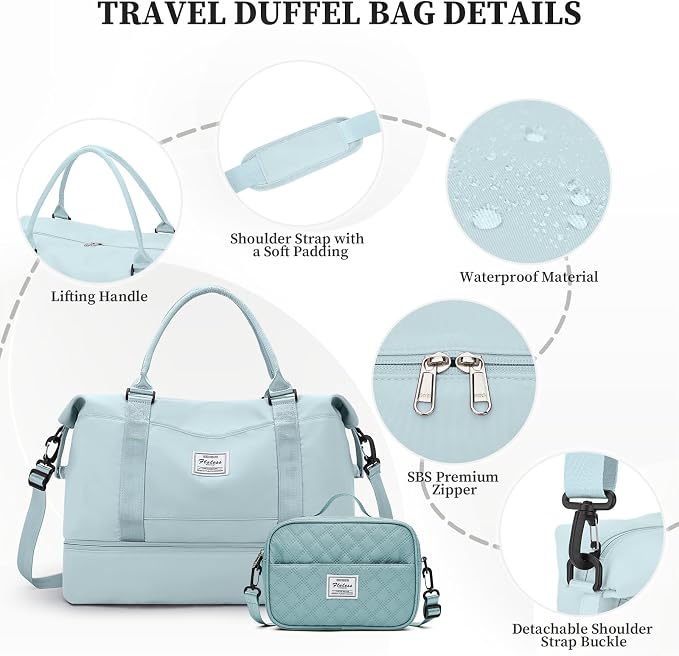 Weekender Bags for Women,Personal Item Travel Bag with Shoes Compartment | Overnight Travel Duffel Bag with Grid Toiletry Bag,Carry-On Bag,Extra Large - Image 6