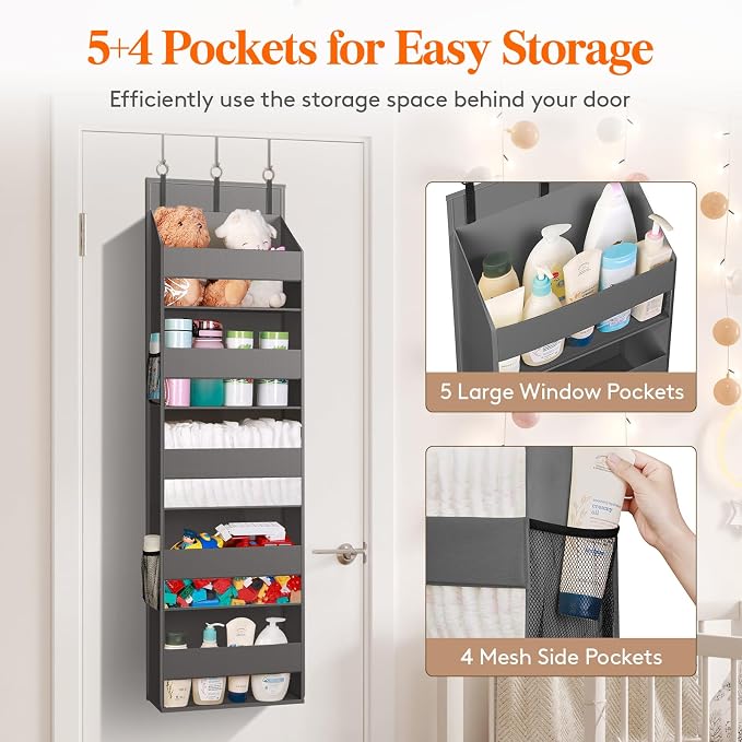 Lifewit Over the Door Organizer, 5 Shelf Clear Window Hanging Storage with 4 Mesh Side Pockets, Anti Tilt 40 lbs Load Behind Door for Pantry, Nursery, Bathroom, Bedroom, Kitchen, Dorm, 4 Pack - Image 3