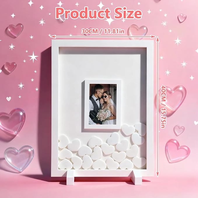 Wedding Guest Book Alternative Wooden Picture Frame Guestbooks(White) | With 90+ hearts, Guest Book Alternative for Wedding Baby Shower Anniversary Birthday Party - Image 5