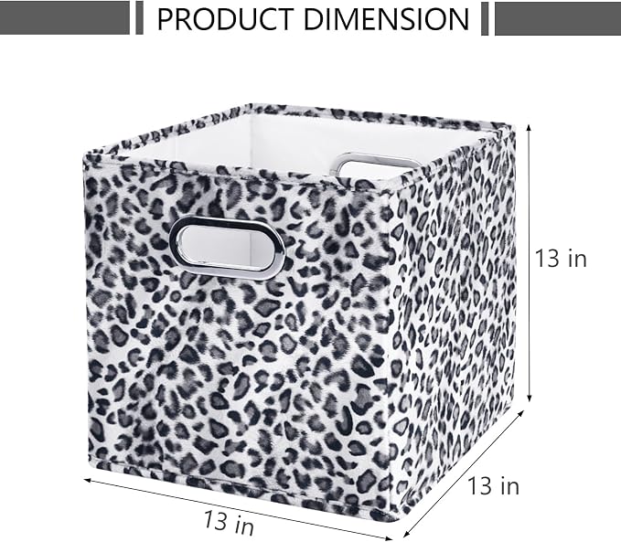 ANMINY Leopard Cheetah Print Storage Cubes Bins, Velvet, Gray, 13Inch 2PCS | Collapsible & Washable, PP Board Frame, Built-in Metal Handles, Animal Themed Fabric Cubes Baskets for Closet Shelves Decor - Image 3