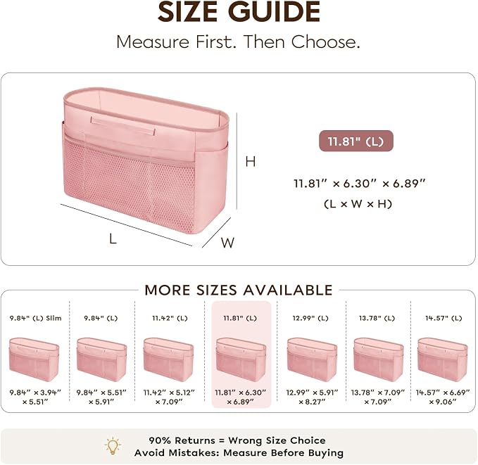 GIVLEFLY Purse Organizer Insert for Tote Bag, 11.81 Inch Satin Bag Organizer with Zipper Pocket, Multi Pocket Handbag Organizer - Image 4