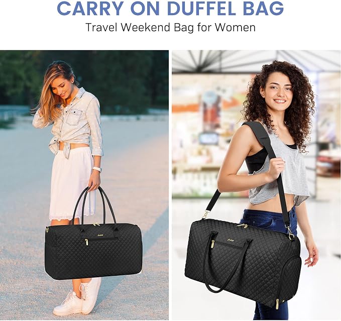 Women Weekender Travel Duffle Bag: Travel Duffel Overnight Bags with Shoe Compartment Large Carry on Tote with Toiletry Bag Weekend Traveling Yoga Gym Hospital Bag for Women with Wet Pocket Black - Image 7