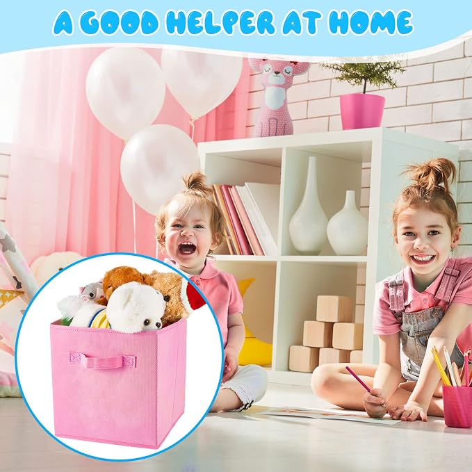 Yinder 12 Pcs Cube Storage Bin 10.5''x10.5''x11'' Storage Bins for Kids Classroom Decor Colorful Bins Foldable Baskets for Playroom Nursery Organizer Fabric Boxes (Sky Blue, Purple, Pink, Rose) - Image 7