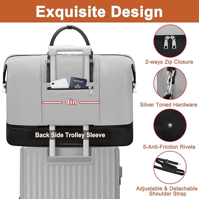 TIBES Travel Weekender Bag for Women, Overnight Bag with Shoe Compartment | 3PCS Large Travel Duffel Bag for Gym, Travel, Hospital, Business Trip, Carry On Tote, Wet & Dry Separation, Water Resistant - Image 5