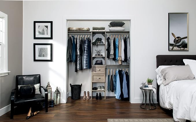 ClosetMaid SuiteSymphony Wood Closet Organizer Kit with Tower, 3 Hang Rods, Top Shelves, 2 Drawers, Adjustable, Fits Spaces 5-9 ft. Wide, Graphite Grey - Image 10