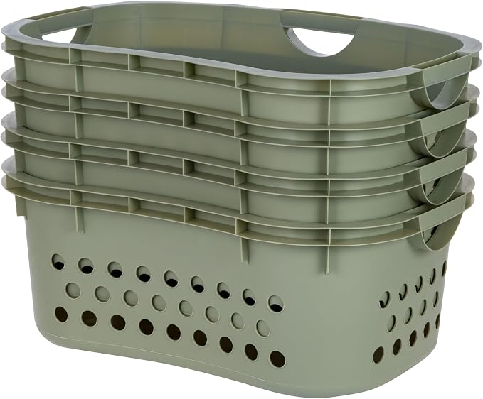 IRIS USA Laundry Basket, 51L Plastic Hip Hold Hamper, 4 Pack, Sage Green | Lightweight ventilated laundry basket with hip-hold handles for everyday clothes, towels, and bedding. - Image 8