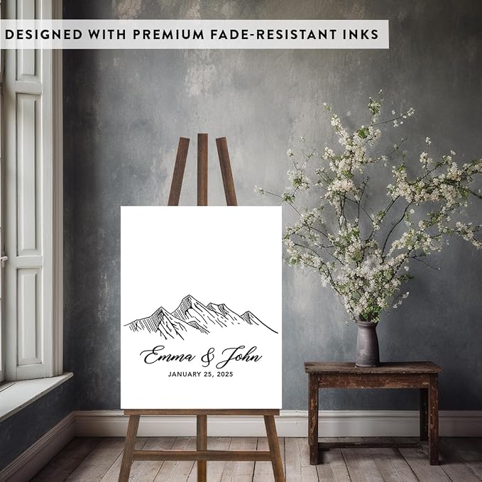 Andaz Press Custom Large Canvas Wedding Guest Book Alternative, 16 x 20 Inches, Monochrome Woodland Mountains Vertical Personalized Sign Our Canvas Guest Book Signs for Wedding Rustic Woodland Theme - Image 3