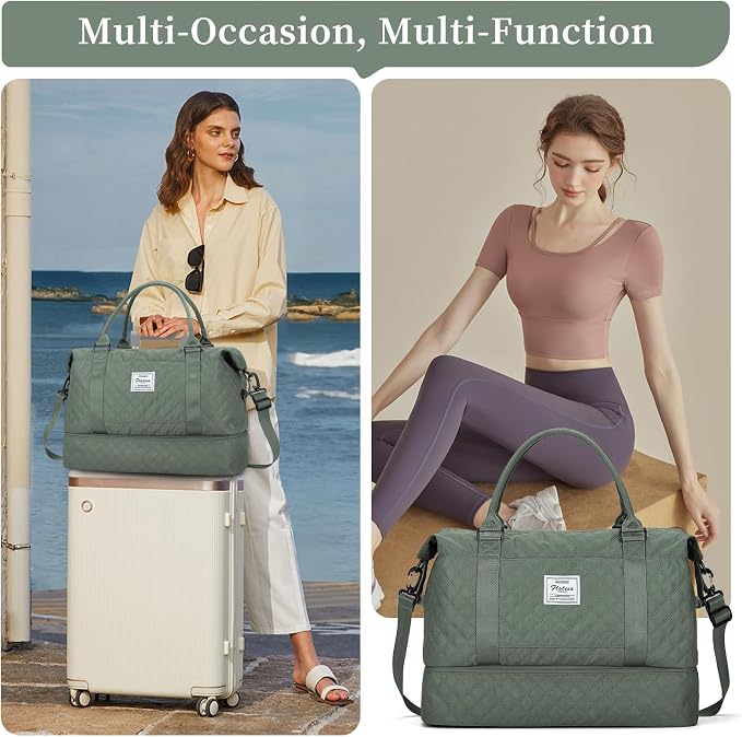 Weekender Bags for Women, Travel Duffel Bag with Shoes Compartment | Overnight Bag with Toiletry Bag, Carry on Personal Item Bag for Travel Business Trips Sport Hospital,Grid Travel Bag Set - Image 7
