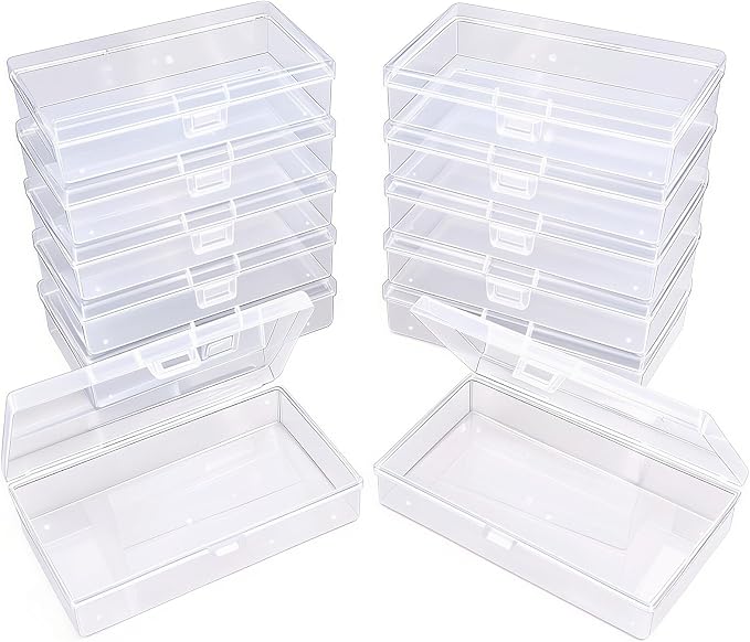 12 Pack Rectangular Clear Plastic Storage Containers | 5.3 x 3.1 x 1.18 inch, Hinged Lid, For Beads and Small Craft Items by Thintinick