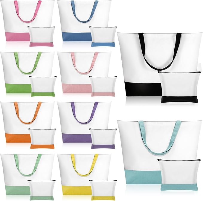 Sanwuta 20 Pcs Large Blank Canvas Tote Bags and Makeup Bags Blank Reusable Grocery Luggage Canvas Tote with Handles (Airy Pastel Pack) by Sanwuta