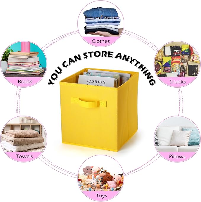 Gerrii 11 Inch Fabric Storage Cubes - 12 Pack Sturdy Collapsible Bins with Handle - Foldable Baskets for Organizing Clothes, Toys, Books -12 Colors Storage Baskets for Shelves, Room, Closets - Image 4