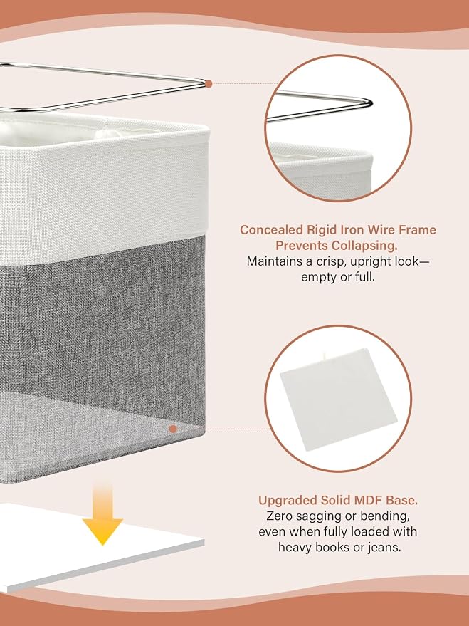 DULLEMELO [Set of 4 Storage Cubes Baskets for Organizing, 12 x 12 x 12 inch Cube Storage Organizer Bins with Leather Handles, Foldable Fabric Cloth Bins for Cube Storage(4 Pack - 12" White&Grey) - Image 4