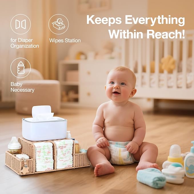Diaper Caddy Organizer, Hand Rattan Nursery Storage Basket for Baby Essentials, Baby Changing Table Organizer Perfect Nursery Assistant - Image 6