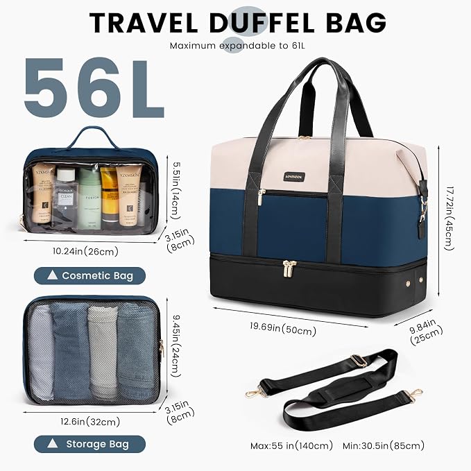 LOVEVOOK Weekender Bag for Women, Large Duffle Bag for Travel with 2 Packing Cubes, Carry on Overnight Bag with Shoe Compartment, Mom Hospital Bags for Labor and Delivery - Image 2