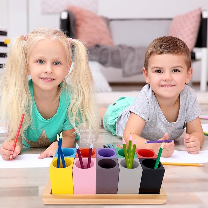 Wooden Colored Pencil Organizer, Desk Organizer (Pencils Not Included) | with 10 Colorful Cups for Home Office School Classroom Markers Crayons Pens Holder Storage - Image 6