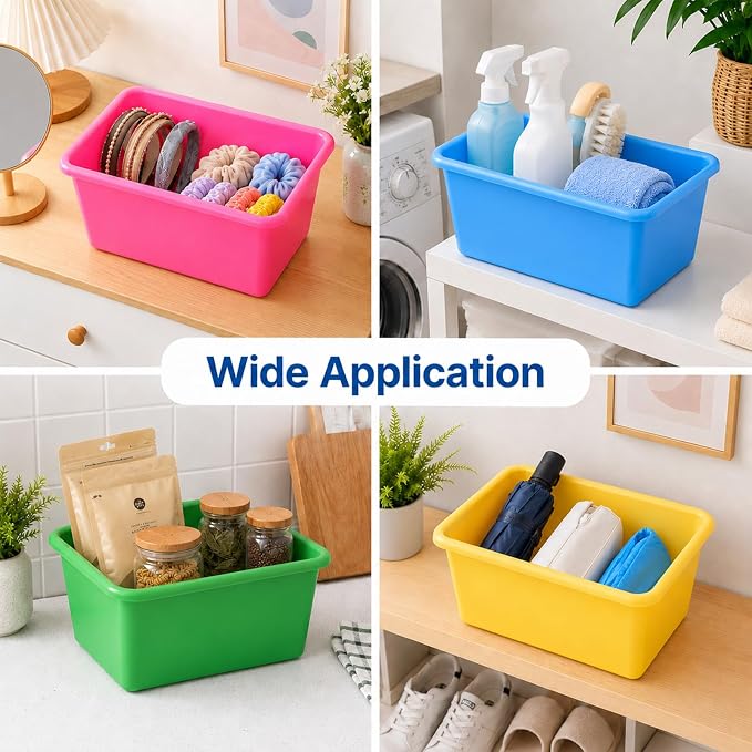 gisgfim 24 Pack Plastic Cubby Storage Bins Crew Toy Stackable Bin Classroom Plastic Cubby Bins Stackable Storage Containers Classroom Book Bin for Student Teacher School Office Home(Rainbow) - Image 6