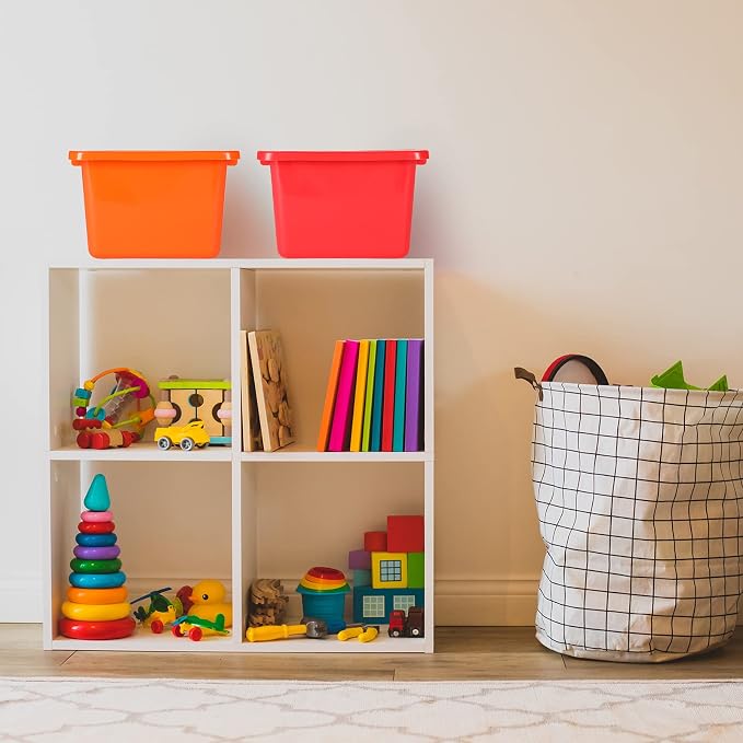 Zonon 12 Pcs Plastic Cubby Bins Office Storage Container Storage Bins Plastic Organization with 1 Pack Self Adhesive Label for Library Office Home Nursery(Bright Colors) - Image 6