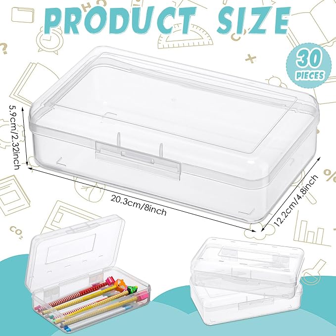 Patelai 30 Pcs Large Capacity Pencil Case Bulk Clear Hard Plastic Pencil Box Organizer with Snap Tight Lid Stackable Crayon Storage Box for Kids School Classroom Home Office 2 Style (Transparent) - Image 2