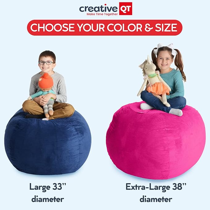 Stuff ’n Sit Extra Large 38’’ Bean Bag Storage Cover for Stuffed Animals & Toys, Giant Beanbag Chair for Kids Ages 3-14, Bedroom Organizer, Light Gray Corduroy - Image 3