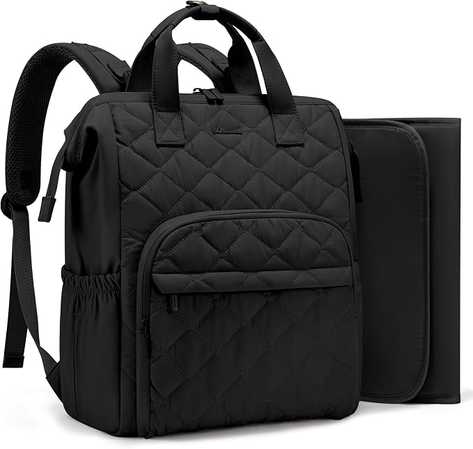 LOVEVOOK Small Diaper Bag Backpack, Mini Baby Bag for Girl Boy with Changing Pad, Diaper Backpack for Mom Dad with Stroller Buckles, Black by LOVEVOOK