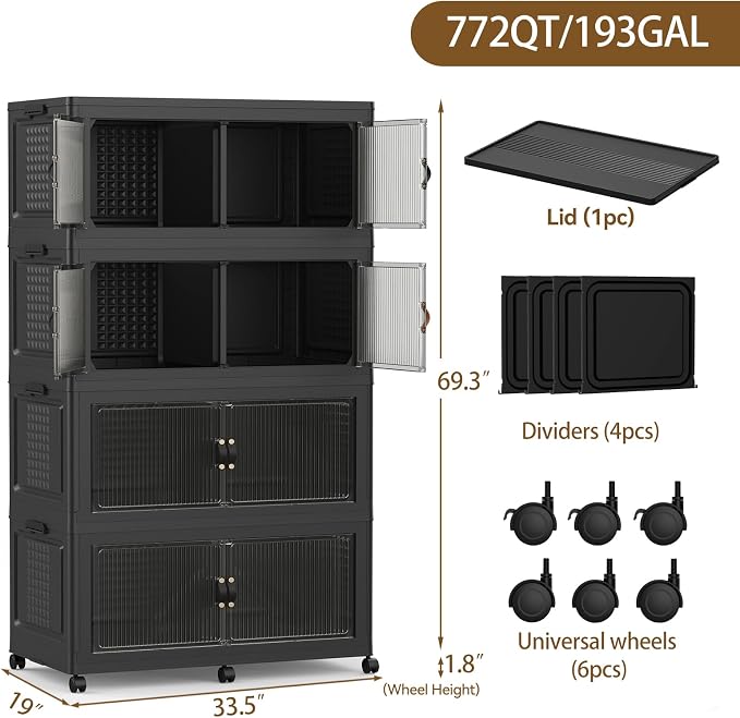 SAILUN 760Qt Stackable Storage Bins,Storage Cabinet with a Lid,4 Pack Black | Stackable Storage Drawers with Lids,33.5" W x 19" D x 69" H,Featuring open-front Access for Clothes and Closet Storage - Image 4