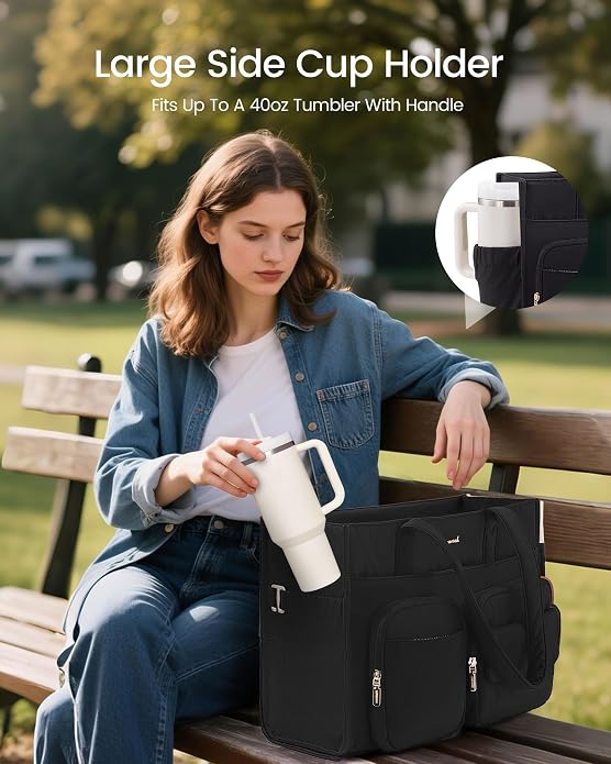 LOVEVOOK Teacher Tote Bag for Women,Multi-pocket Laptop Bag with Large Cup Holder,Nurse Bags Work Travel Computer Handbag - Image 2