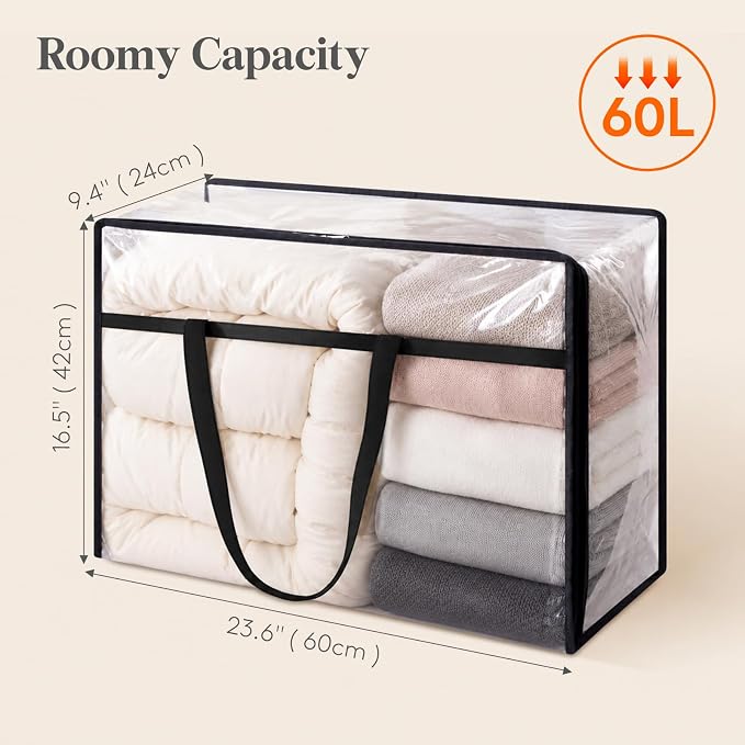 Lifewit 3 Pack Clear Blanket Storage Bags, 60L Plastic Comforter Storage Bag, Vinyl Foldable Moving Bags with Zipper, Clothes Storage Bags, Closet Organizers for Bedding, Duvet - Image 3