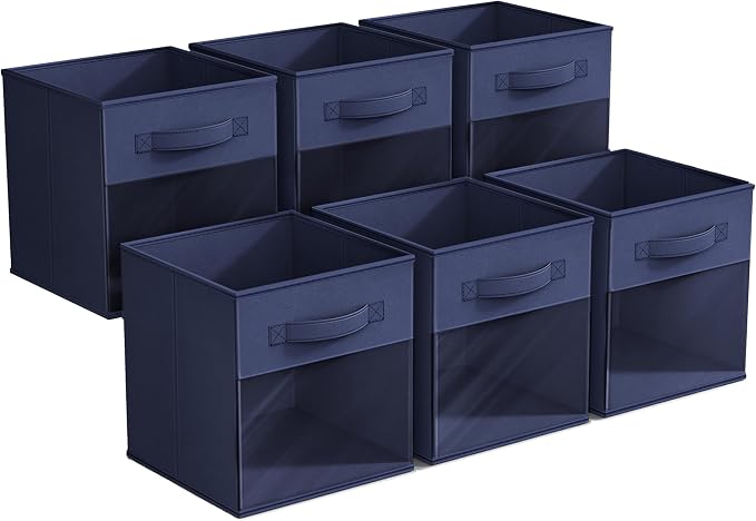 Sorbus 11 Inch Storage Bins with Clear Window - 6 Foldable Baskets for Organizing Clothes, Toys, Books - Sturdy Collapsible Fabric Storage Cubes with Handle - Storage Baskets for Shelves, Closets - Image 7