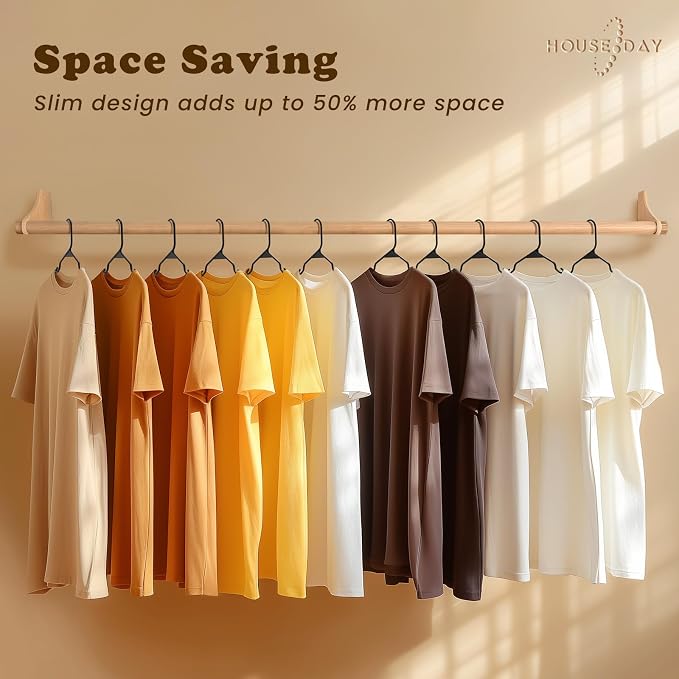 HOUSE DAY Black Plastic Hangers 100 Pack, Slim Space Saving Clothes Hangers | Durable Hangers for Shirts, Coats, Pants and Dresses, Non-Slip Notches Hold Straps, Bulk Pack for Whole-Home Closet Storage - Image 3