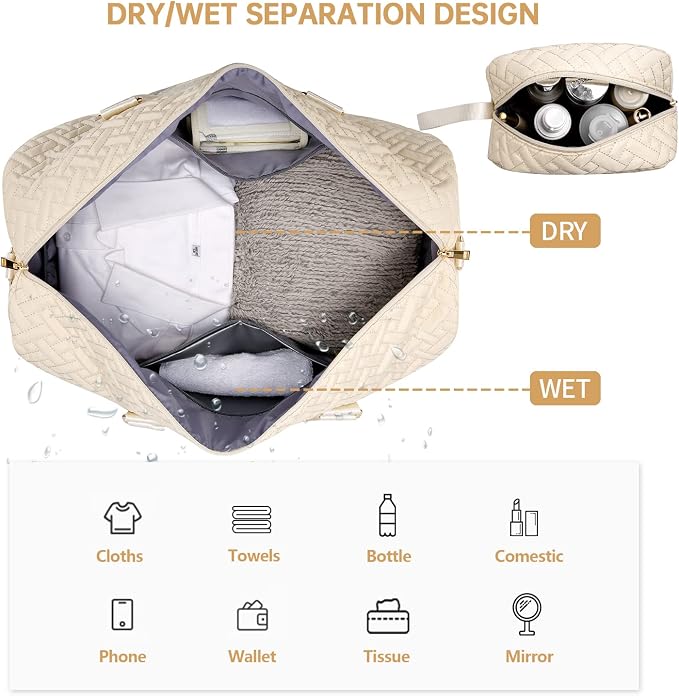 Duffle Bag for Travel, Weekender Bag with Shoe Compartment, Carry On Overnight Bag for Women with Toiletry Bag, Gym Bag with Wet Pocket, Hospital Bags for Labor and Delivery Beige - Image 4