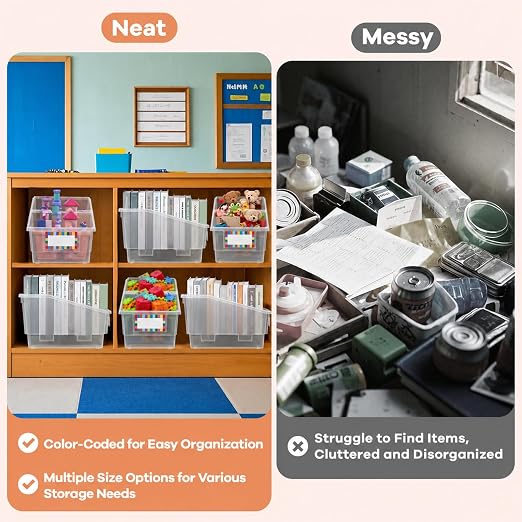 gisgfim 6 Pack Picture Book Bin with Dividers Classroom Library Book Bin Small Plastic Books Holders with Labels for Classroom Library Magazines Storage Organizer 13.5 x 8.75 x 7.75 in(Clear) - Image 5