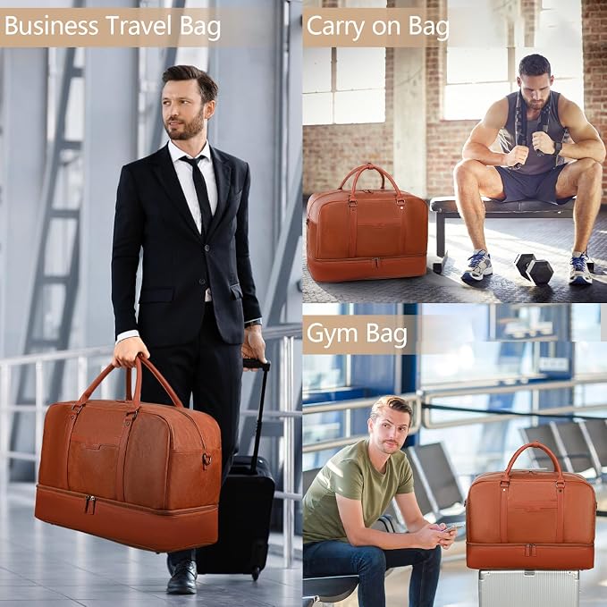 4-in-1 Waterproof Faux Leather Overnight Travel Bag for Women Men | Hospital Gym Weekender Bag Carry On Personal Item Travel Duffel Bags with Shoe Compartment Toiletry Bag Fit 21" Laptop - Image 8