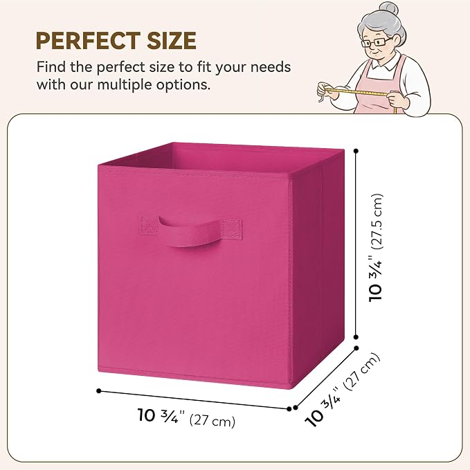 GRANNY SAYS 11 Inch Cube Storage Bin, Cube Organizer Bins, Rose Red, 6-Pack | Collapsible Storage Boxes with Thickened Base Plate, Sturdy Handles, Decorative Baskets for Shelves, Closet - Image 6