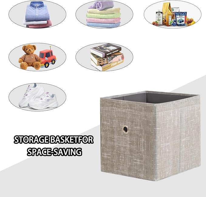 Foldable Storage Cubes Bins ,11 Inch Cloth Storage Cube Fabric Storage Box Cubes Organizer Baskets with Handles for Home Organizer Set of 6 (Cowboy Grey) - Image 3