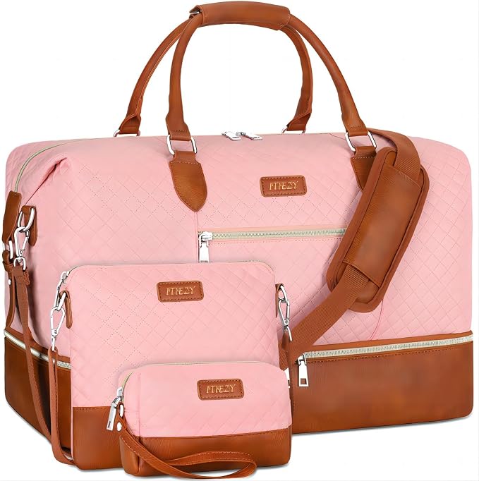 ITIEZY Weekender Bag for Women 21.5" Travel Duffel Large Carry On Bag 3PCS | Nylon Duffel Bag with Waterproof Shoe Compartment, Crossbody Bag and Toiletry Bag, Travel Weekend Hospital Overnight Gym Bag by ITIEZY