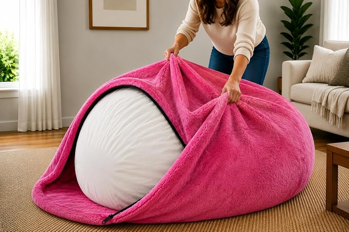 ULTIMATE SACK | 5 Ft Bean Bag Chair Replacement Cover Only | Pink Fur | Removable Washable Cover only by ULTIMATESACK